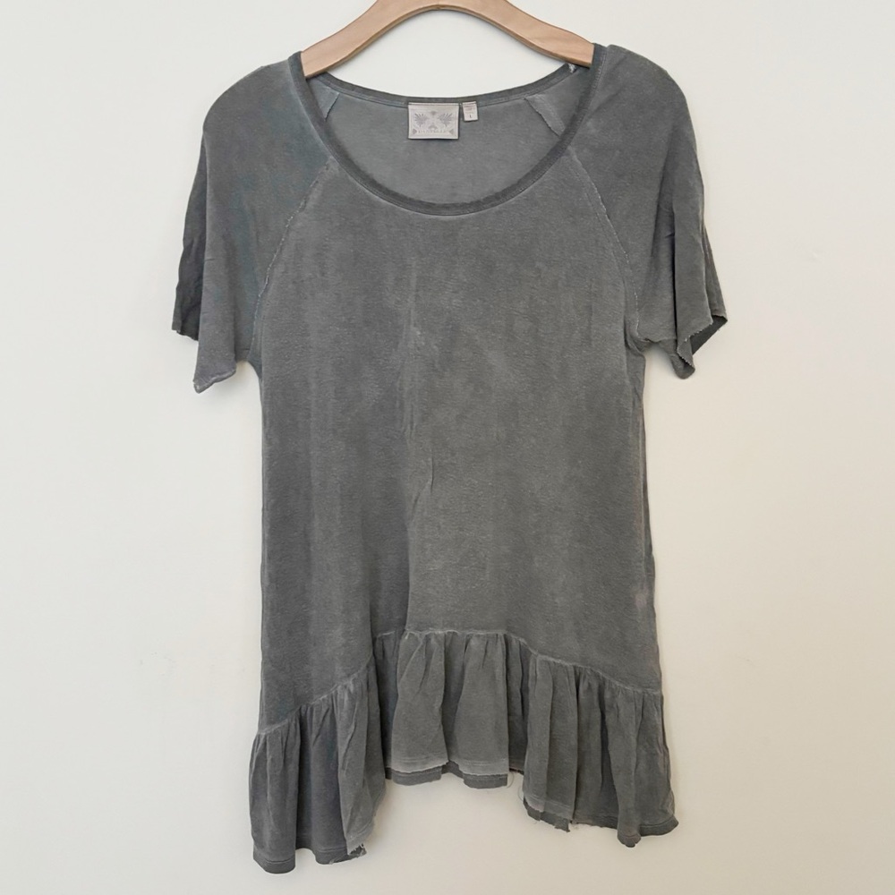 Dantelle Womens Top Sz‎ Large Scoop Neck with Ruffle Hem Short Sleeve Lagenlook